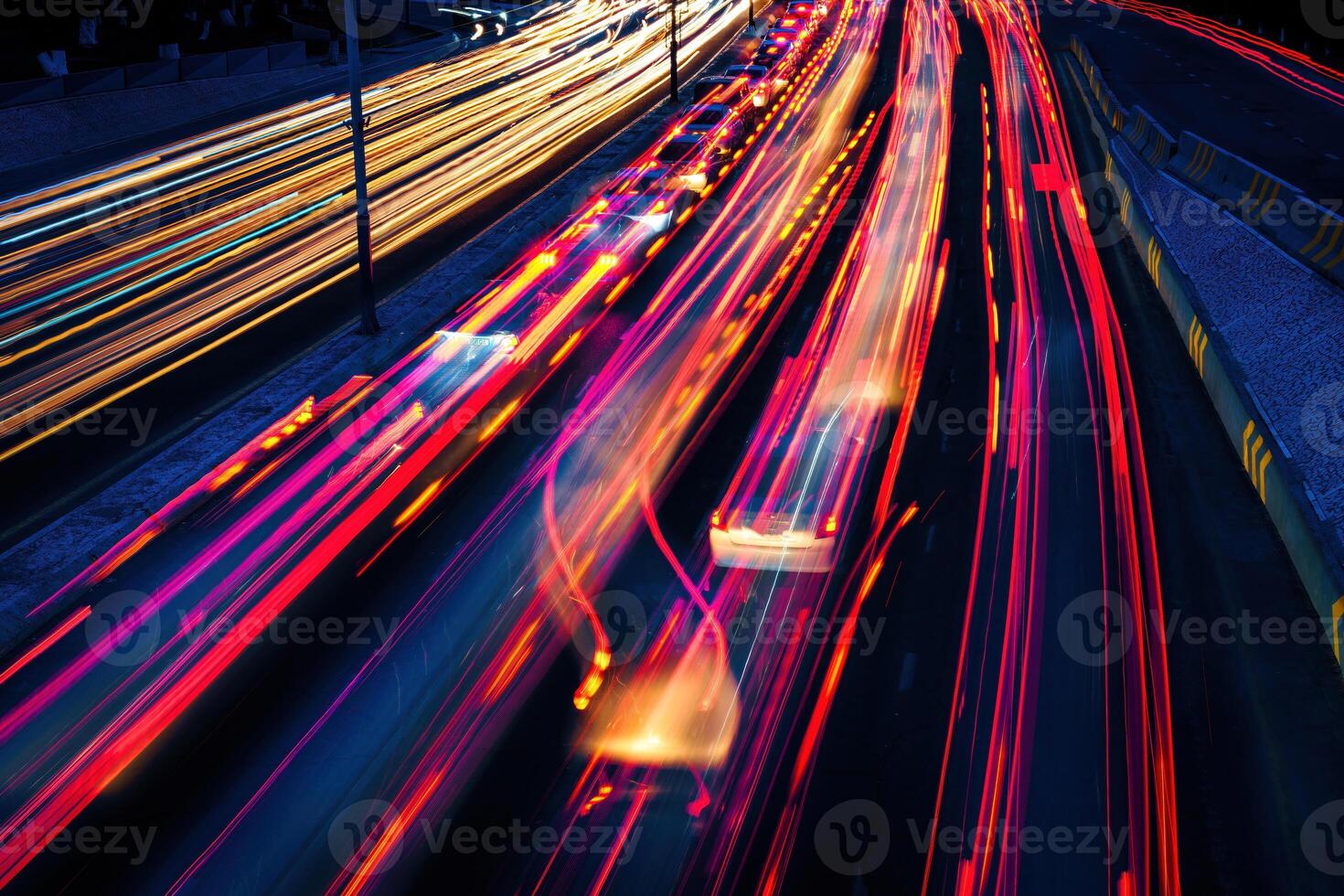 Car traffic light at night city. photo