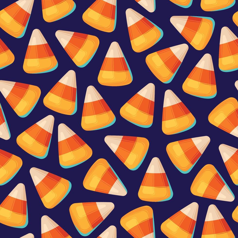 Halloween seamless pattern with candy corn on dark background vector