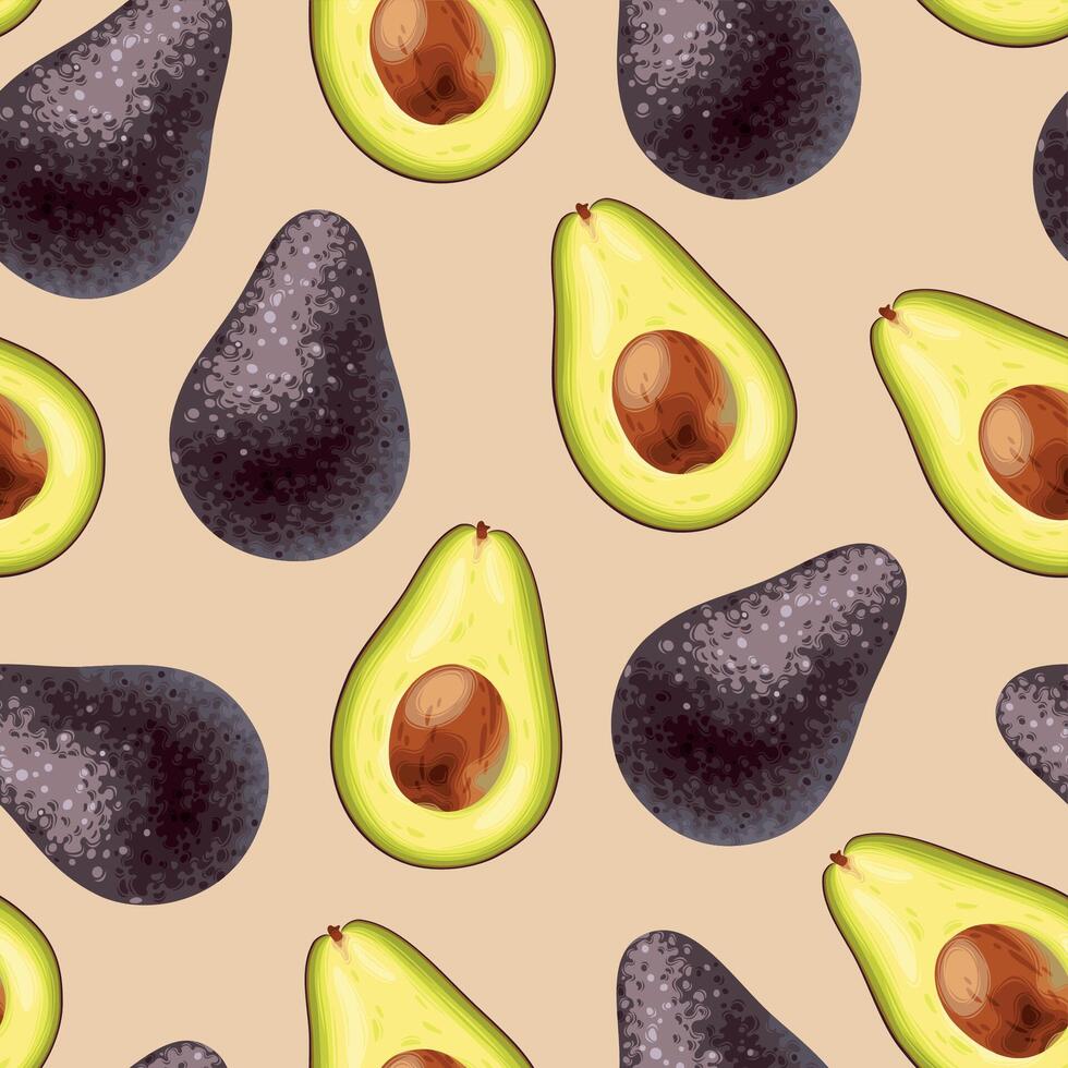 Seamless pattern with avocado, whole and sliced vector