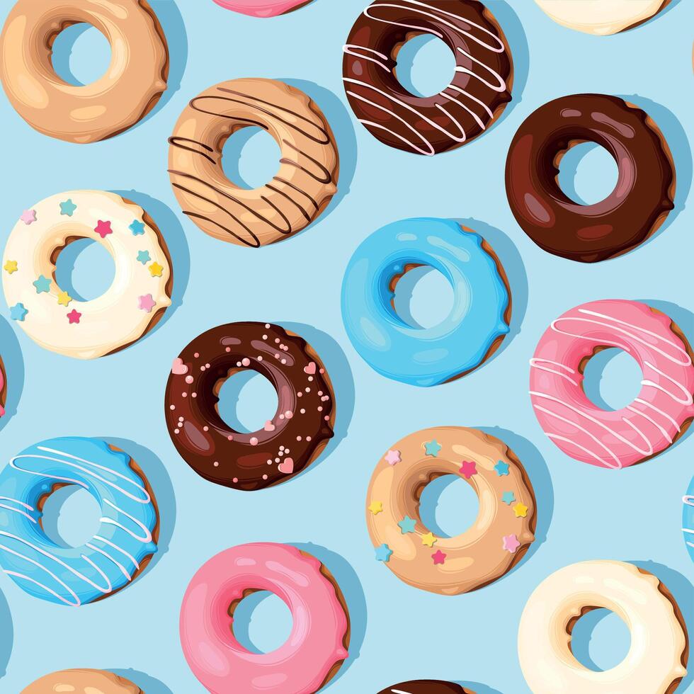 Seamless pattern with high detailed pastel donuts on blue background vector