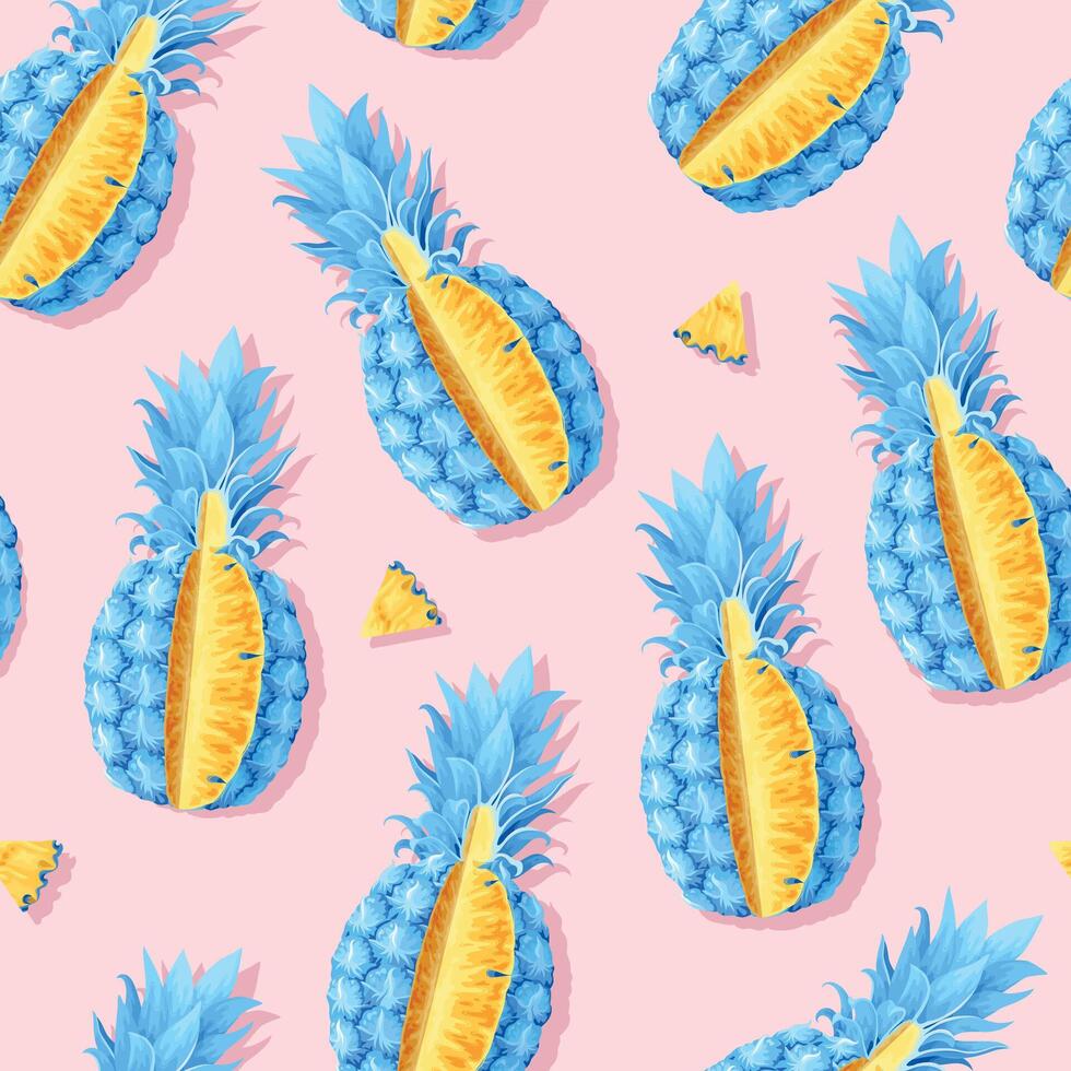 Seamless pattern with high detailed blue pineapple vector