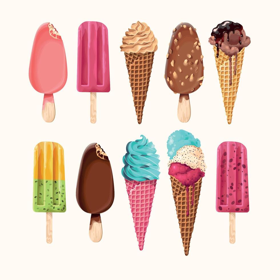 Illustration of high detailed ice creams isolated on white background vector