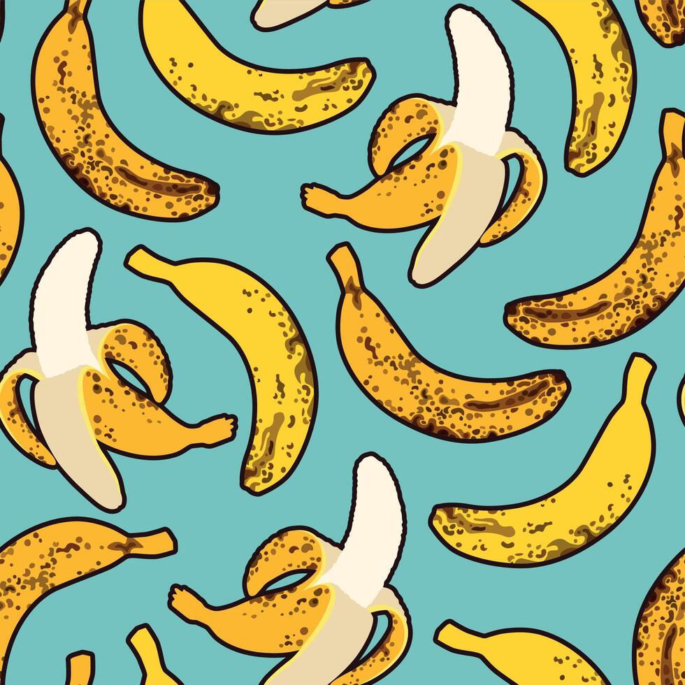 Seamless pattern of yellow bananas on a blue background. Yellow fruit. vector