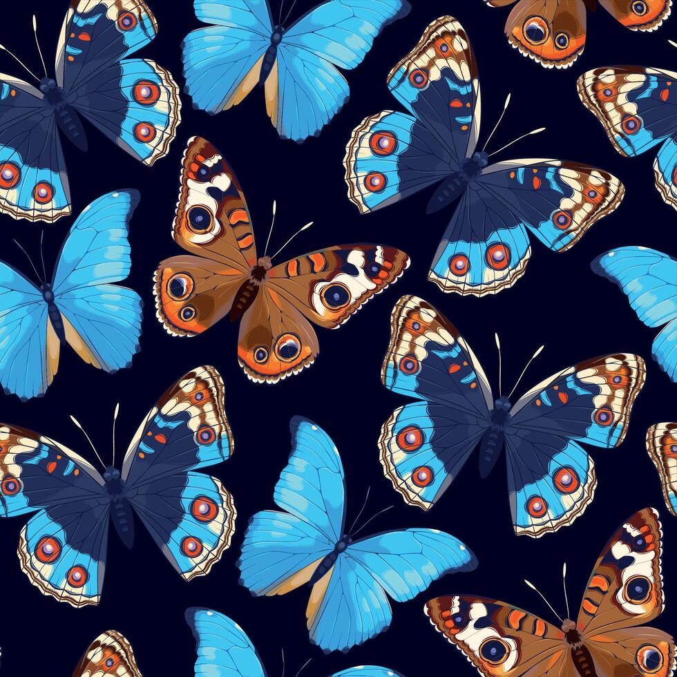 Seamless pattern with high detailed tropic butterfly vector