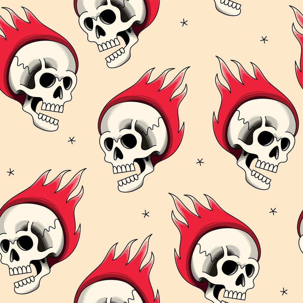 Seamless pattern with cartoon flaming and screaming skulls vector