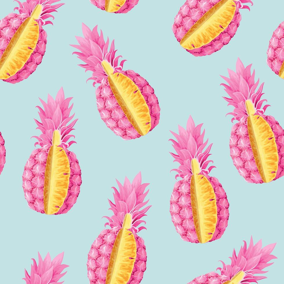 Seamless pattern with high detailed pink pineapple vector