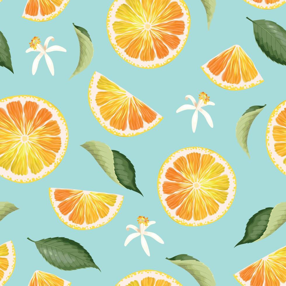 Seamless pattern with orange and lemon on blue background vector