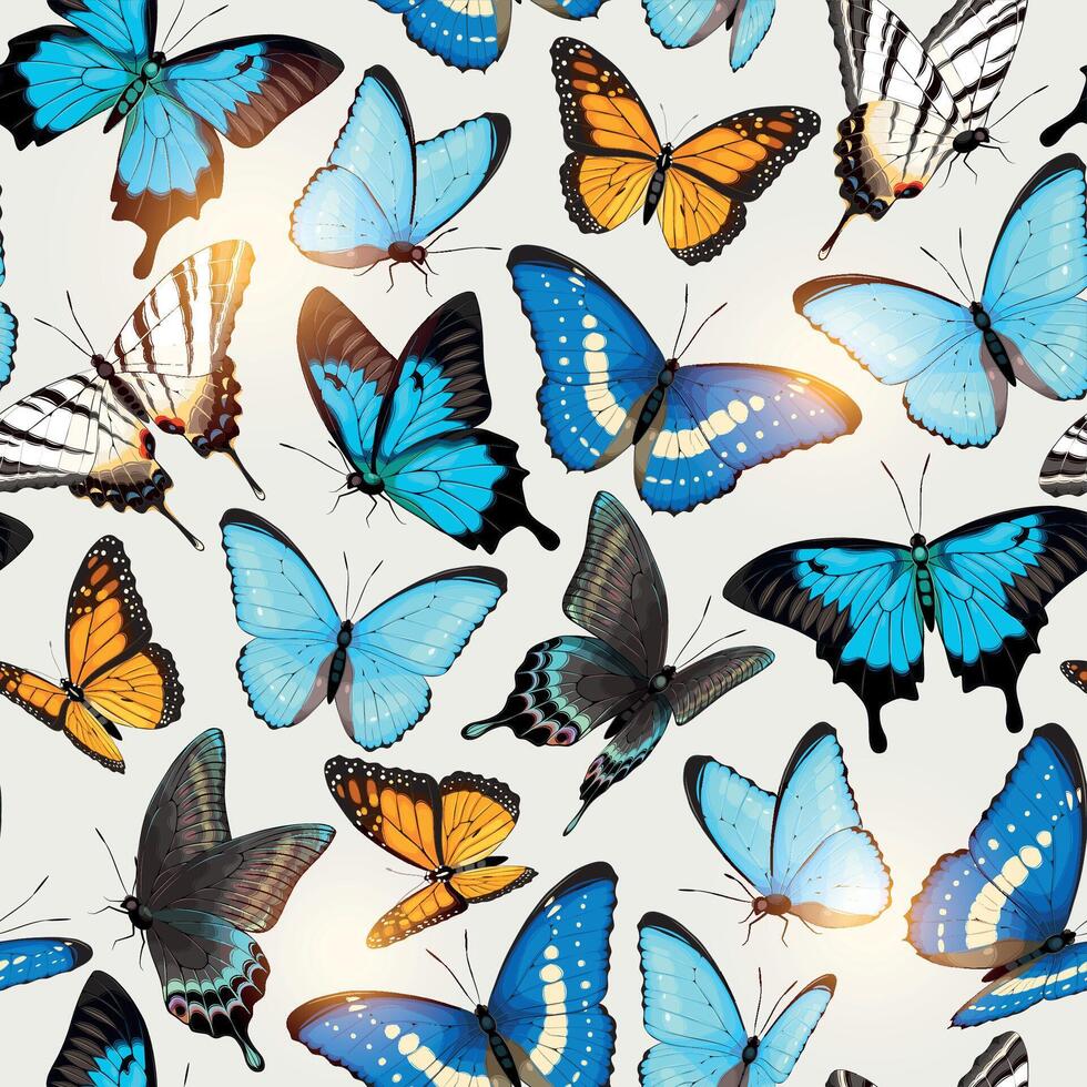 Seamless pattern with high detailed tropic butterflies vector