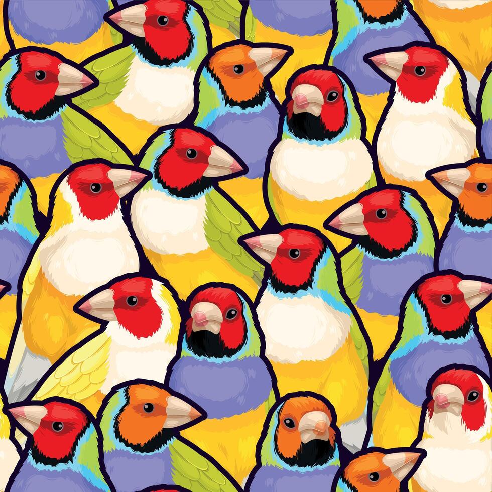 Seamless pattern with high detailed gouldian finches vector