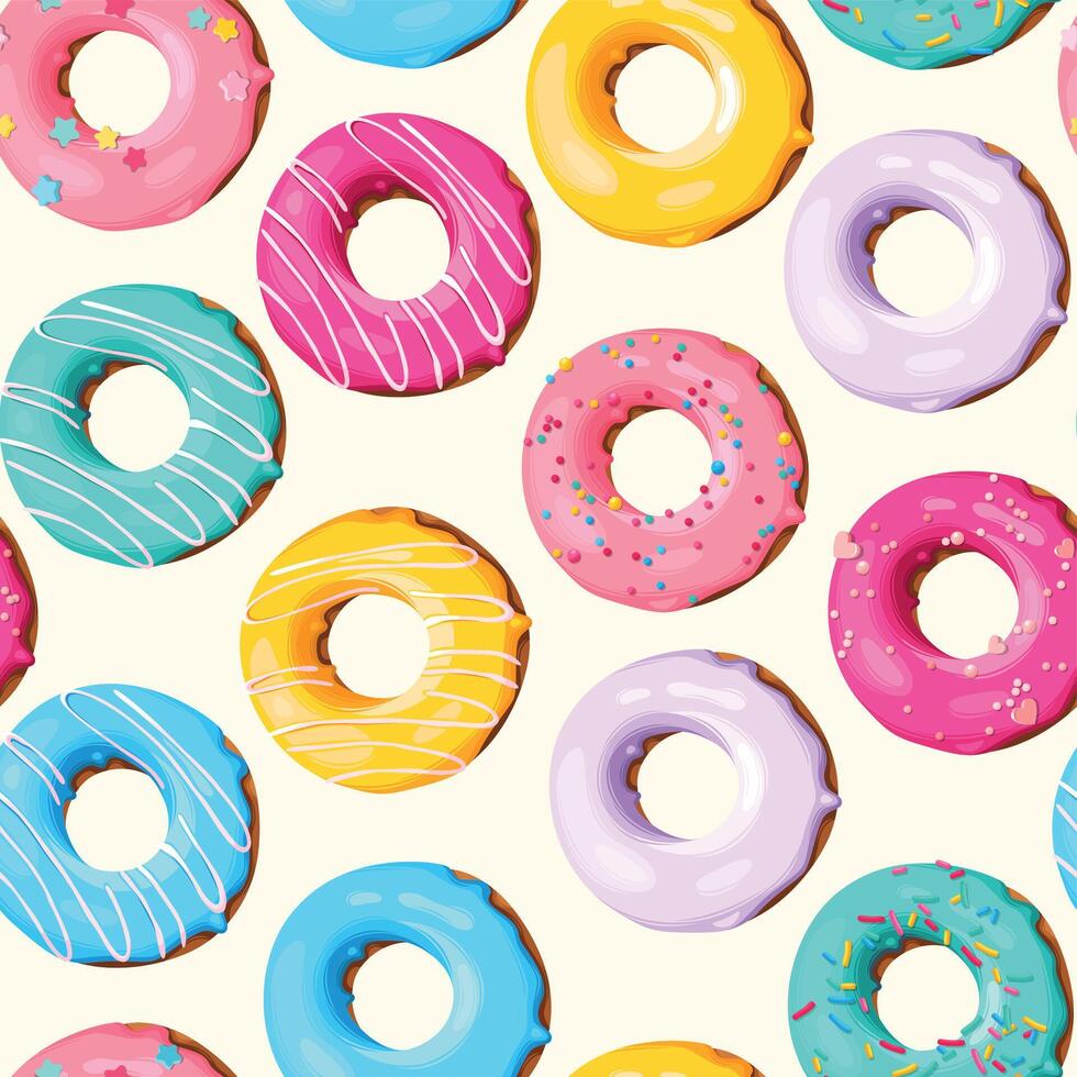 Seamless pattern with high detailed pastel donuts vector