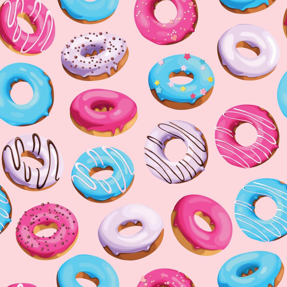 Seamless pattern with high detailed pastel donuts vector