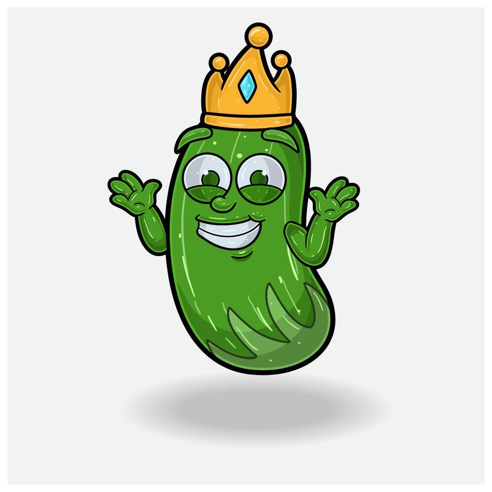 Cucumber Fruit Crown Mascot Character Cartoon With Dont Know Smile expression. vector