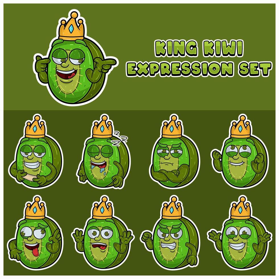 Cartoon Mascot Of Kiwi Fuit Character with king and expression set. vector