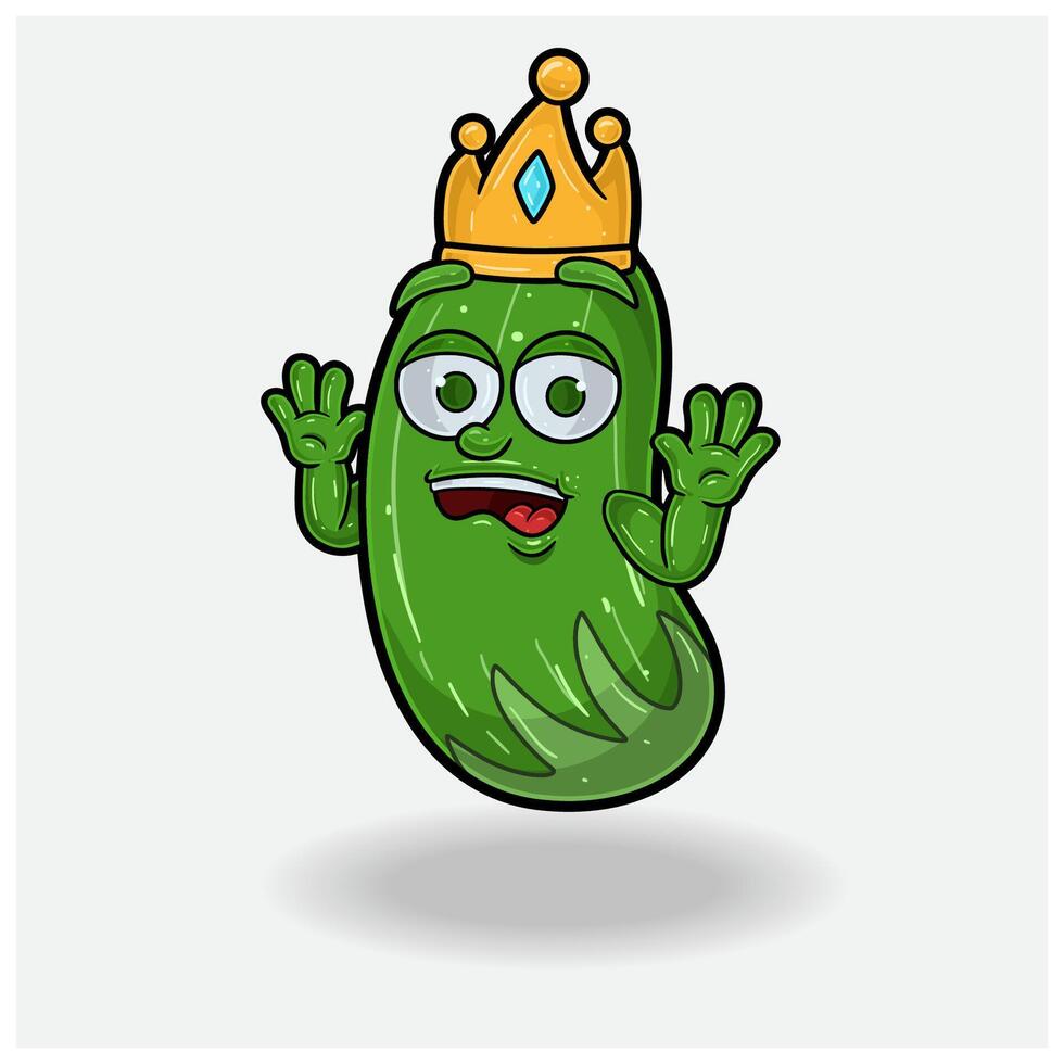 Cucumber Fruit Crown Mascot Character Cartoon With Shocked expression. vector