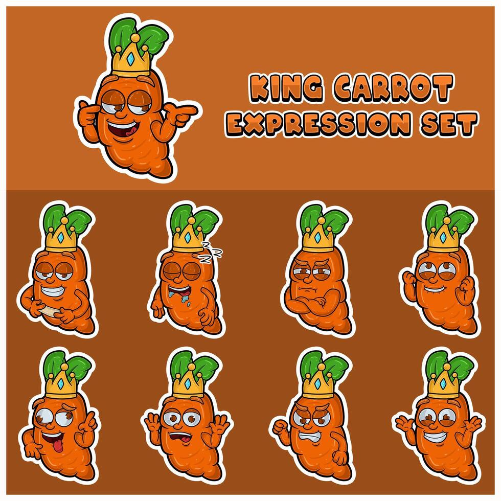 Cartoon Mascot Of Carrot Character with king and expression set. vector