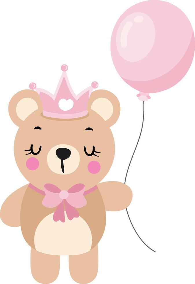 Princess teddy bear holding a balloon vector