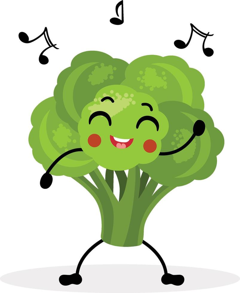 Funny broccoli mascot dancing to music vector