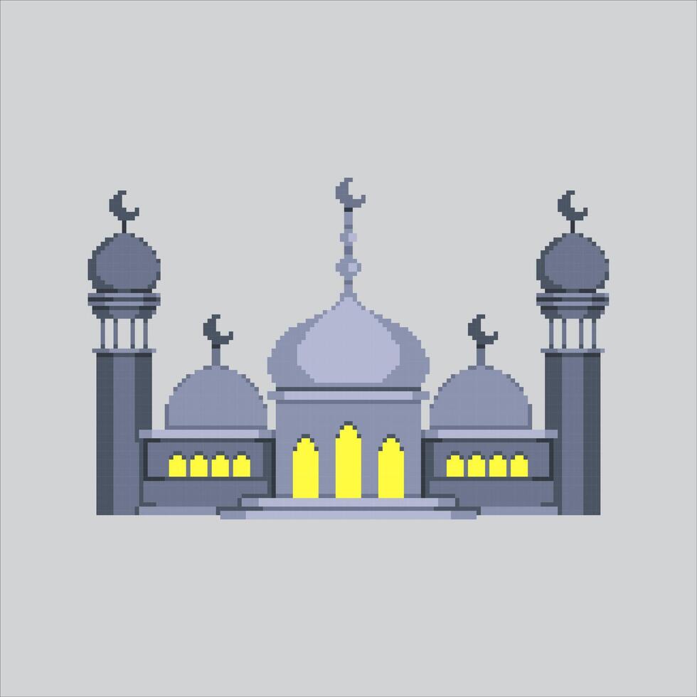 Pixel art illustration Mosque. Pixelated eid Masjid. Islamic Mosque Masjid pixelated for the pixel art game and icon for website and game. old school retro. vector