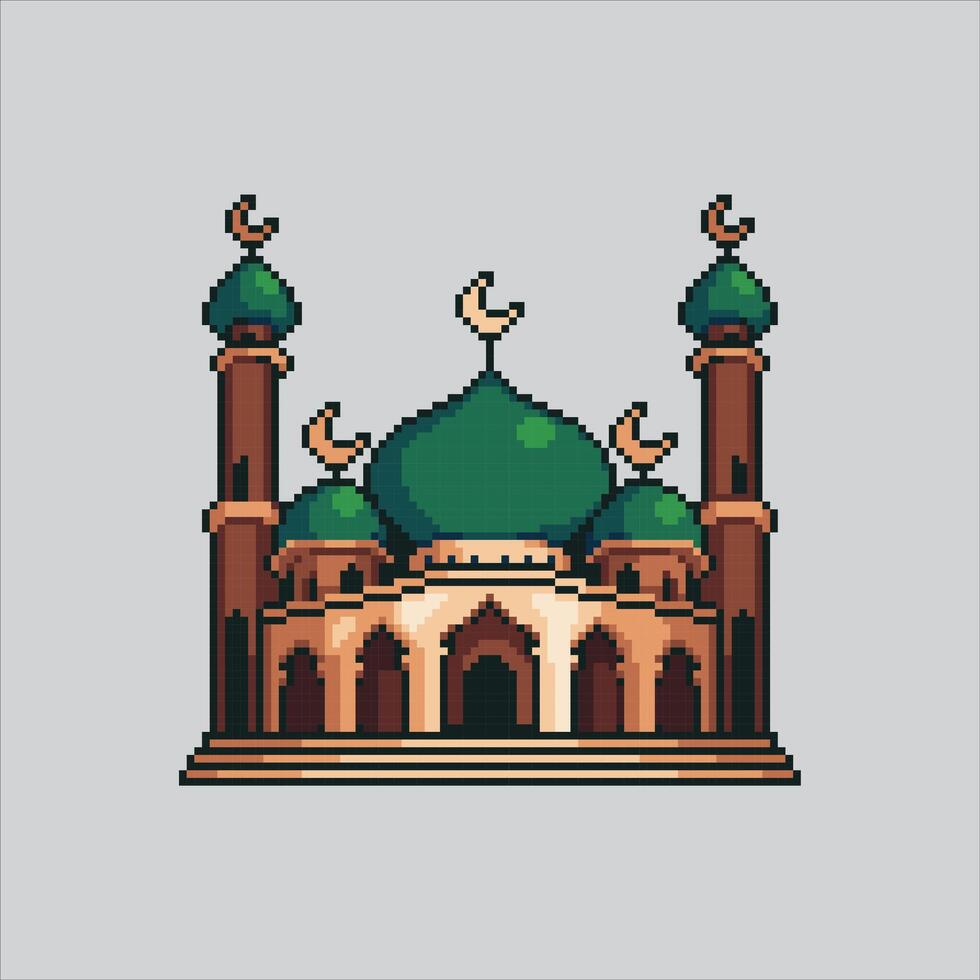 píxel Arte ilustración mezquita. pixelado eid mezquita. islámico mezquita masjid pixelado para el píxel Arte juego y icono para sitio web y juego. antiguo colegio retro vector