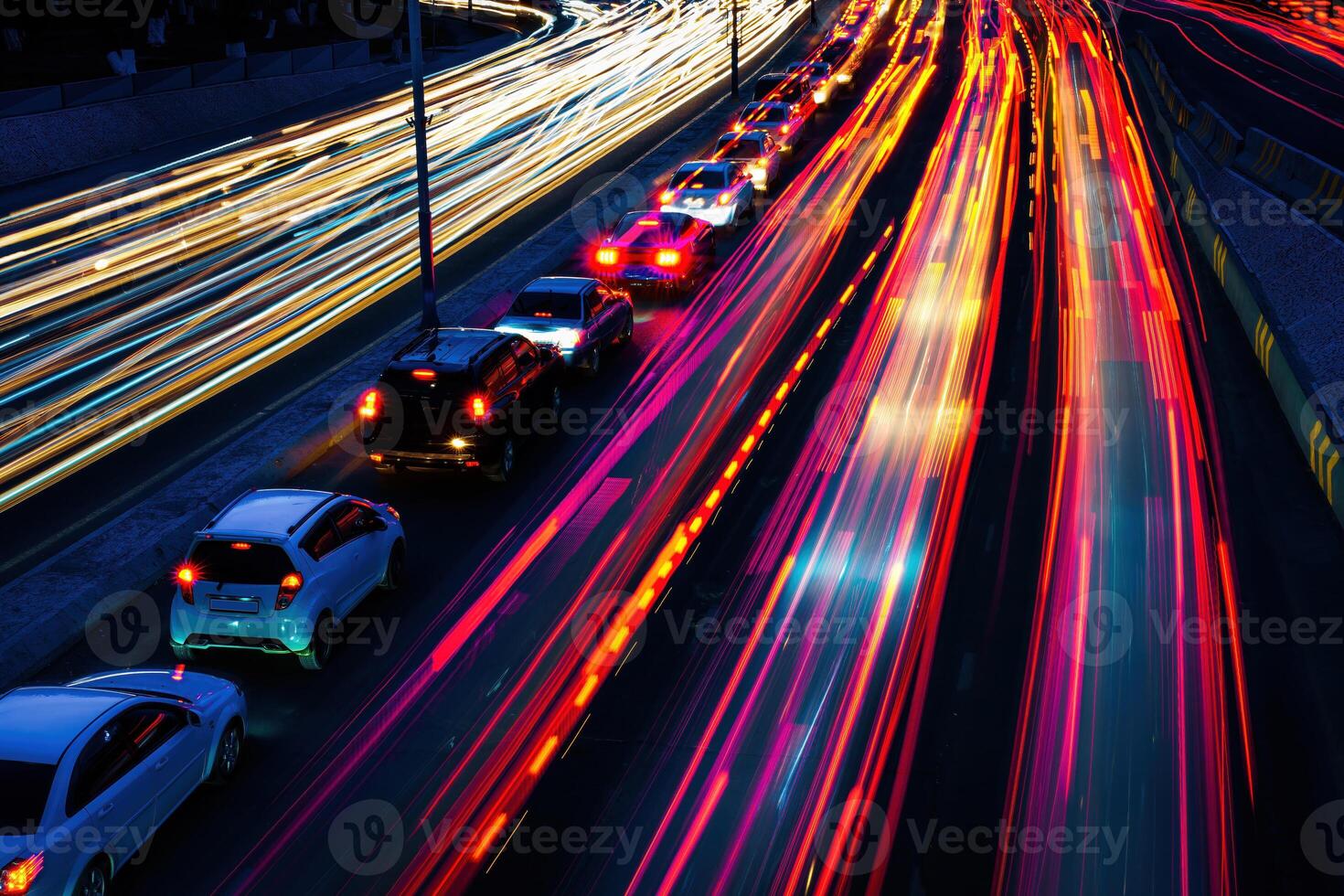 Car traffic light at night city. photo