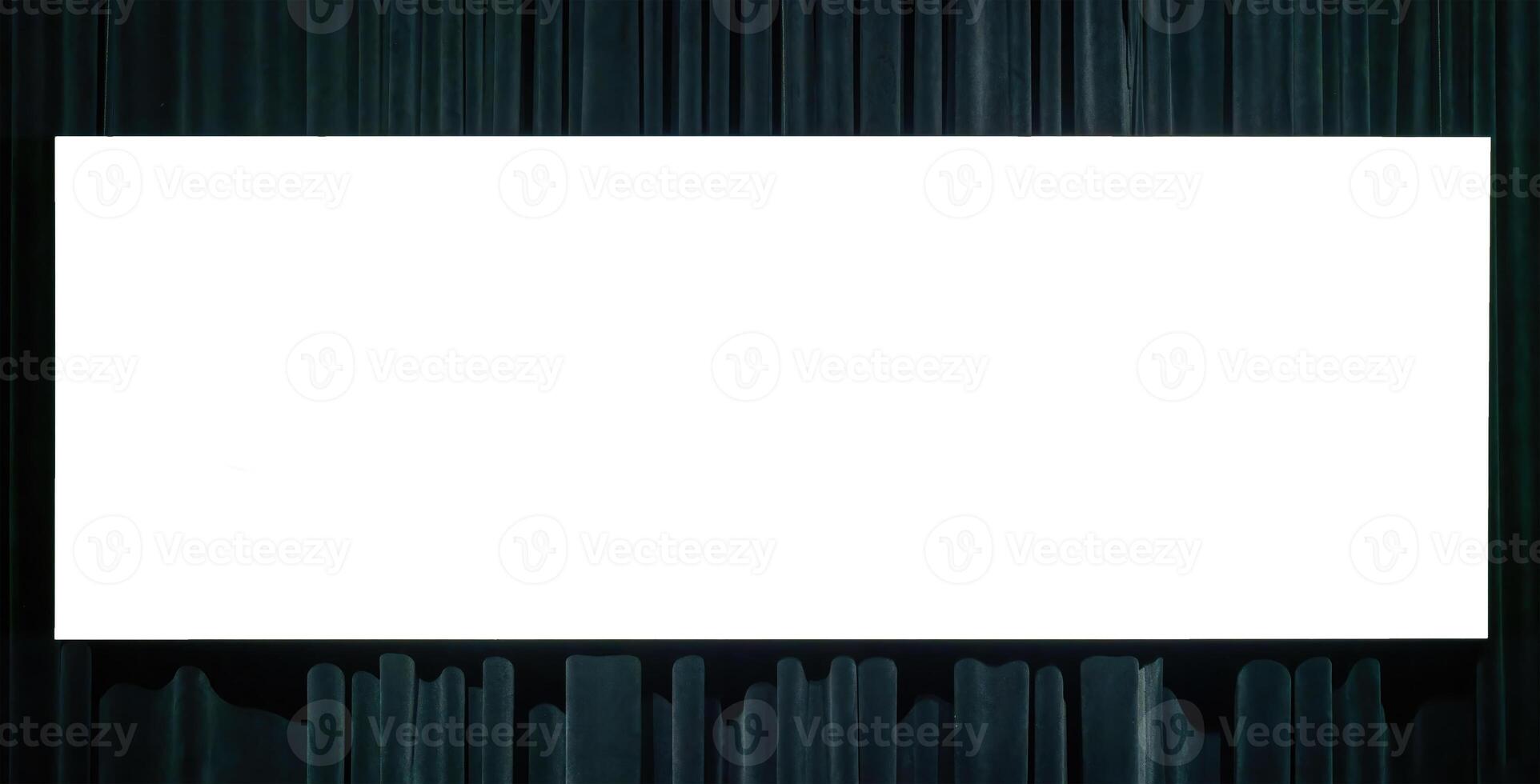 Frame with copy space for text hanging on the wall with dark green curtains. Mockup for design. photo