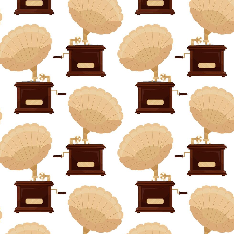 Vintage gramophone in flat style. Music. Pattern for textile, wrapping paper, background. vector