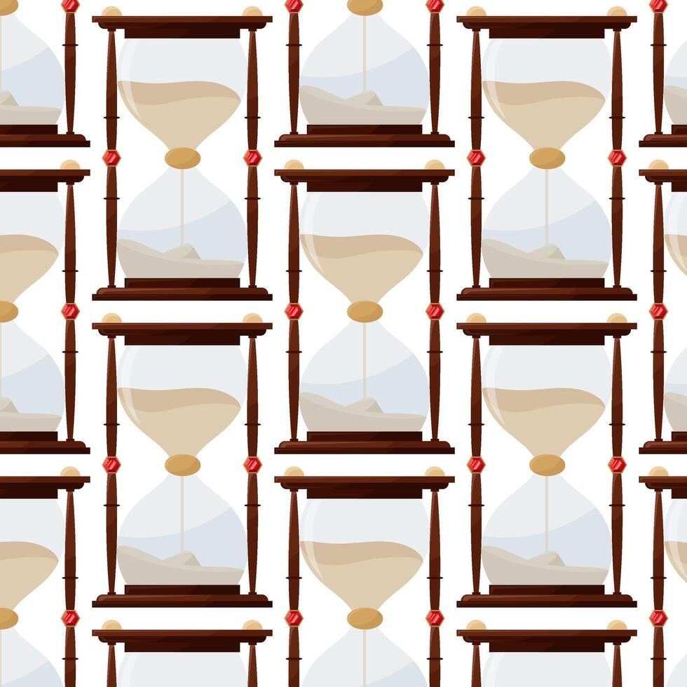 Antique hourglass with rubies. Clock in flat style. Seamless pattern for textile, wrapping paper, background. vector