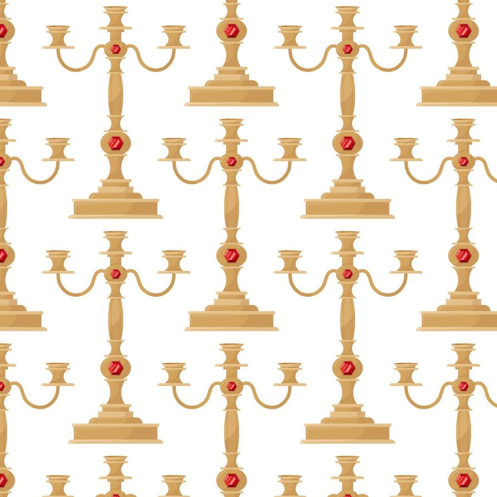 Antique candlestick with rubies in flat style. Pattern for textile, wrapping paper, background. vector
