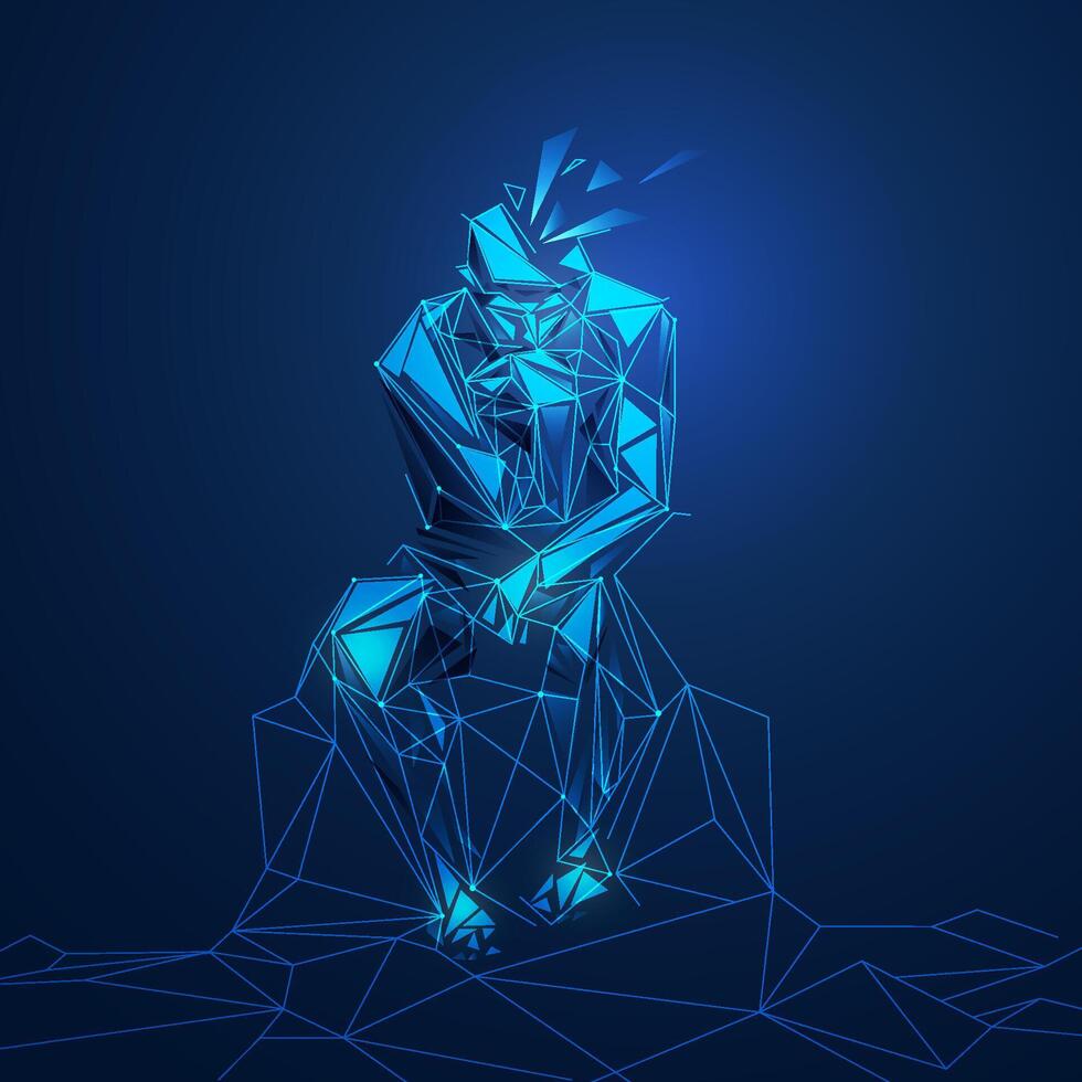 concept of social anxiety, graphic of low poly thinker presented in futuristic style vector