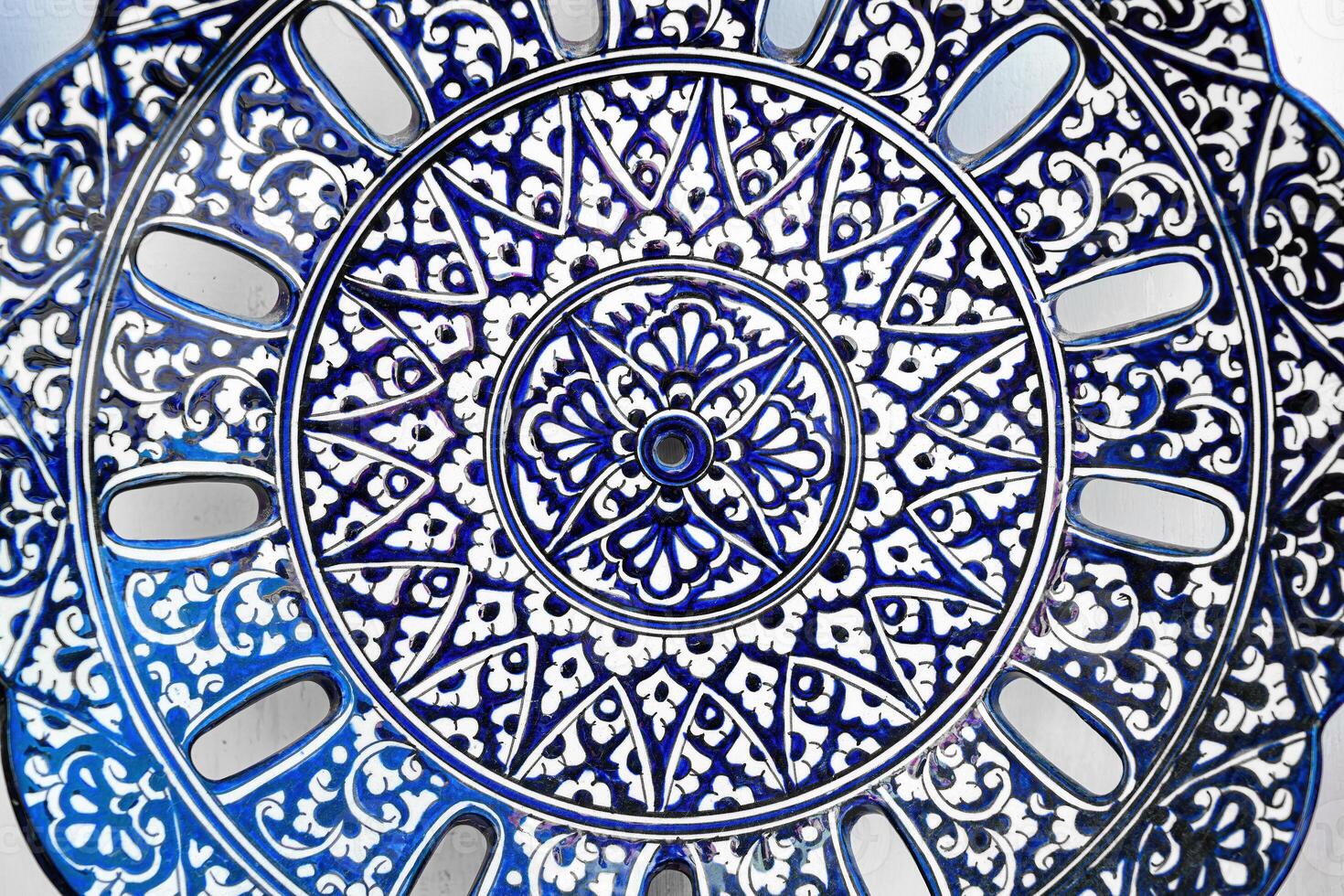 Arabic painted ceramic plates abstract background. photo