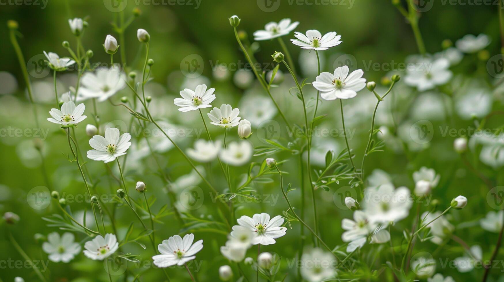 Cluster of white flowers scattered among green grass in outdoor setting photo