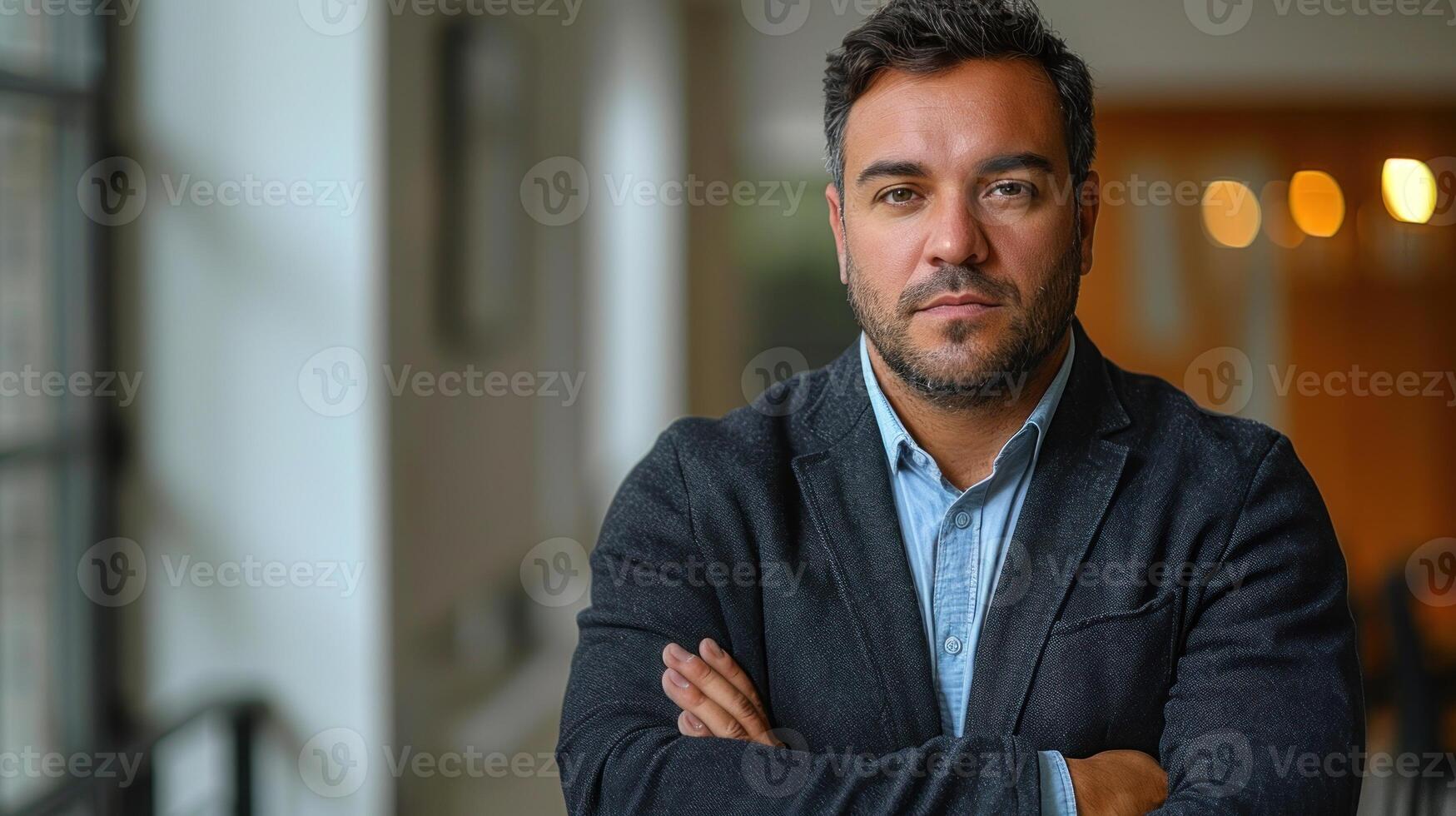A man stands with his arms crossed in front of him photo