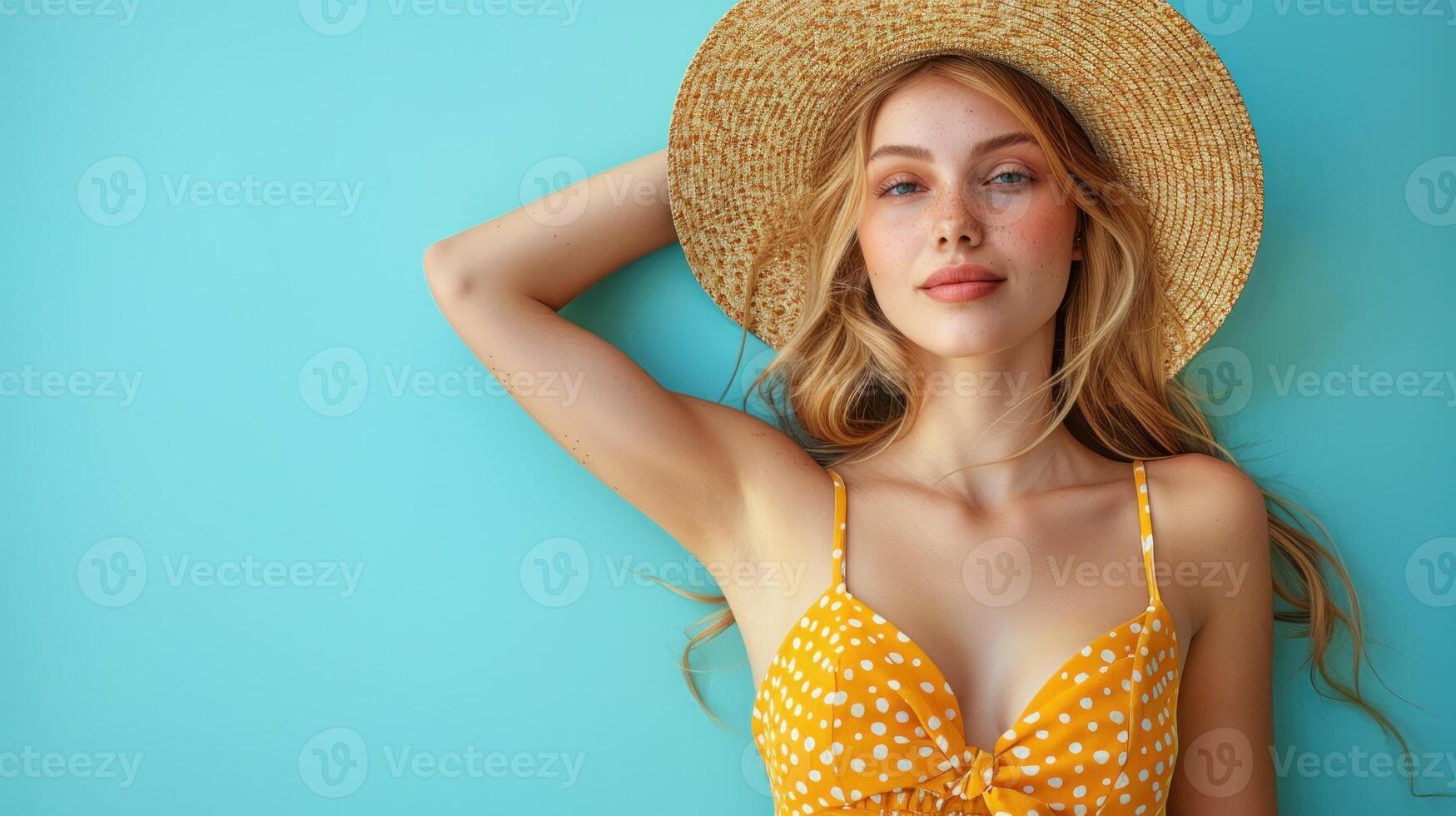 Woman wearing yellow polka dot bikini top photo
