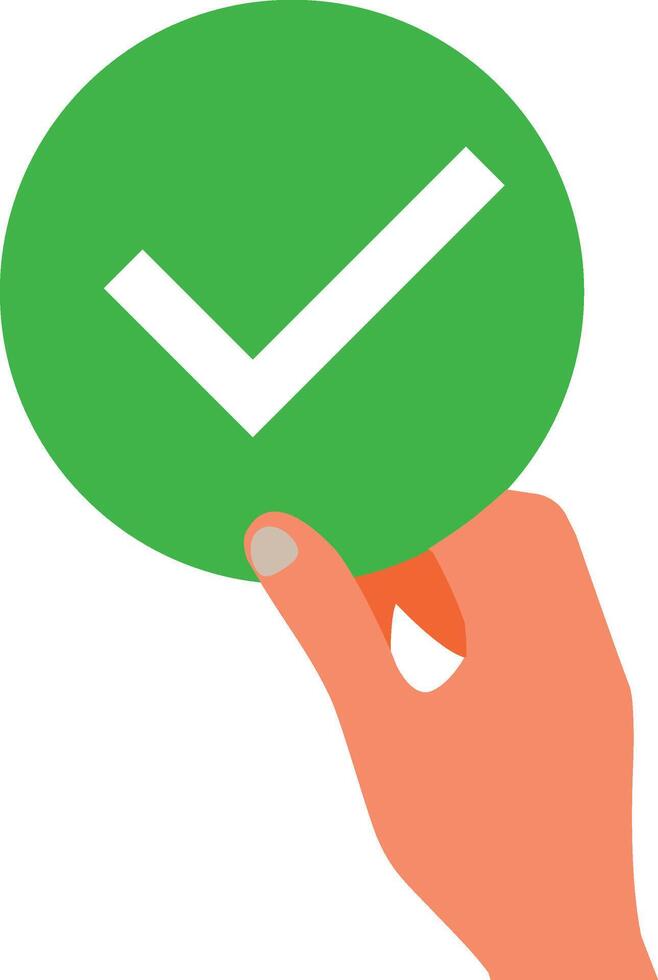 Check mark in hand. Hand holding sign with checkmark. vector