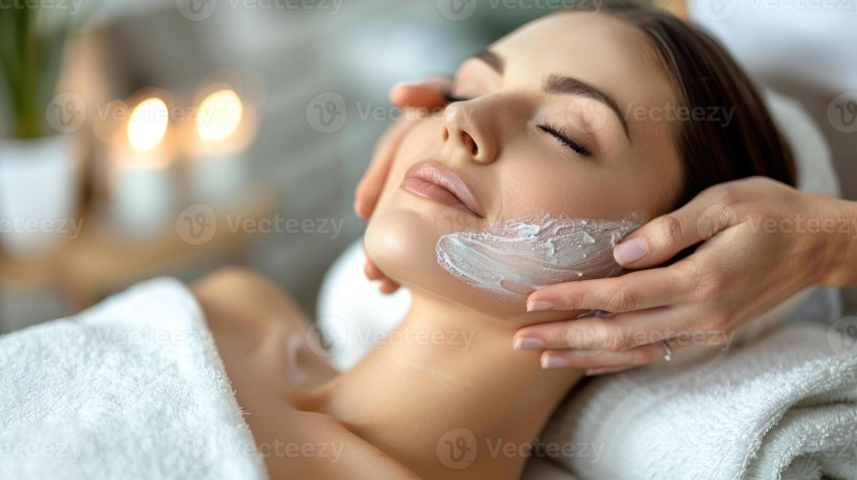 A woman getting a facial mask treatment on her face photo