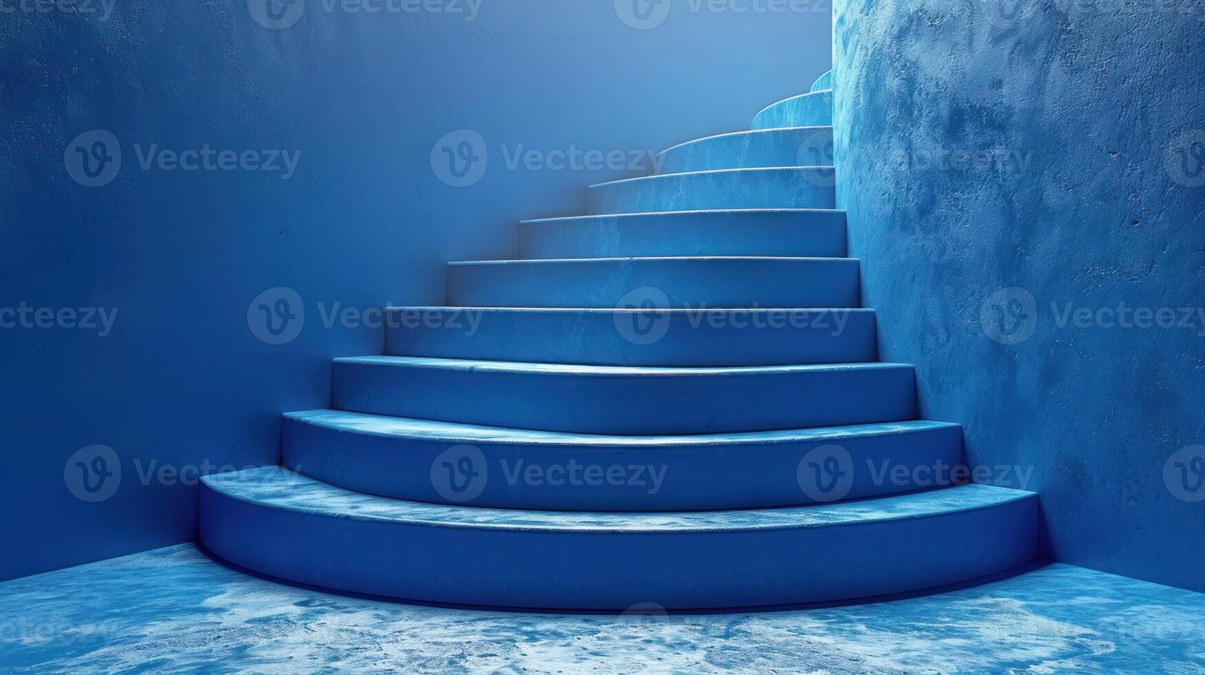 Set of blue stairs in a blue-walled room photo