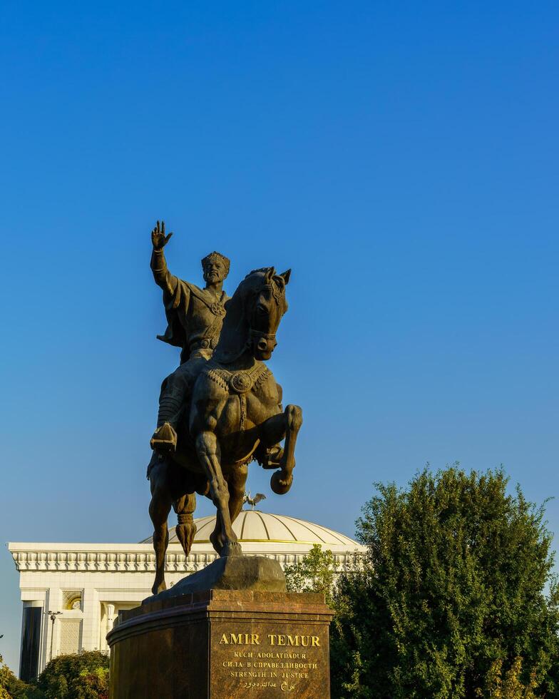 Tashkent, Uzbekistan - October 16, 2023 Monument Amir Timur or Tamerlane on a sunny day. photo
