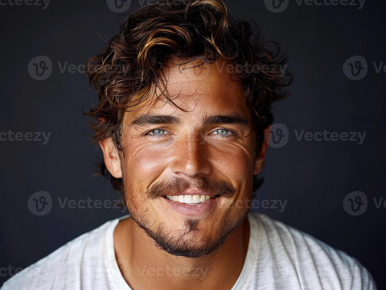 A person with a smile on their face, captured in a close-up shot photo