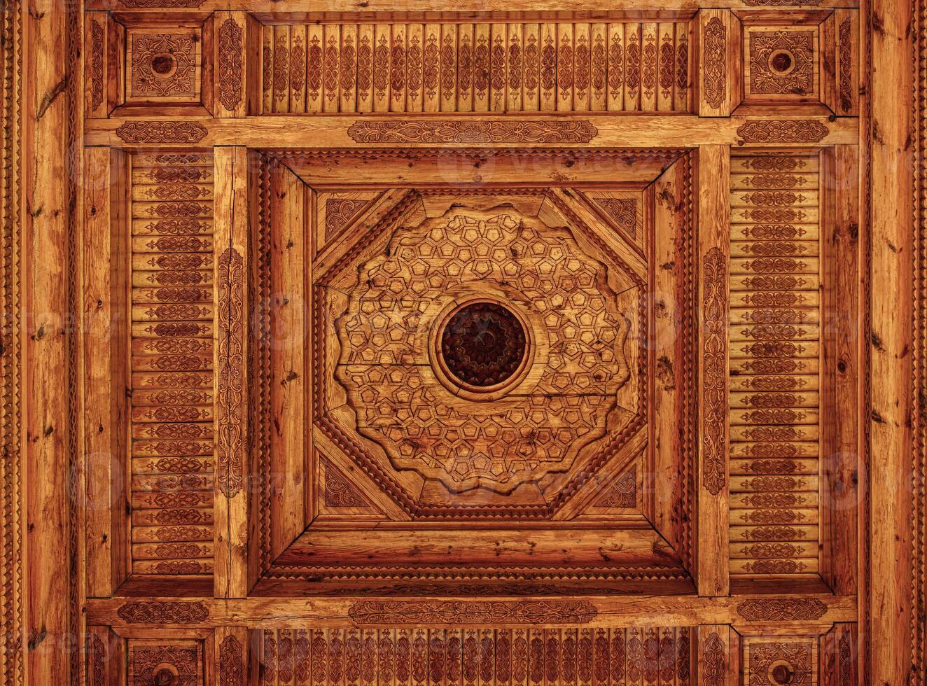 Fragment of an ancient carved wooden pattern. Ornate background. Abstract background. photo