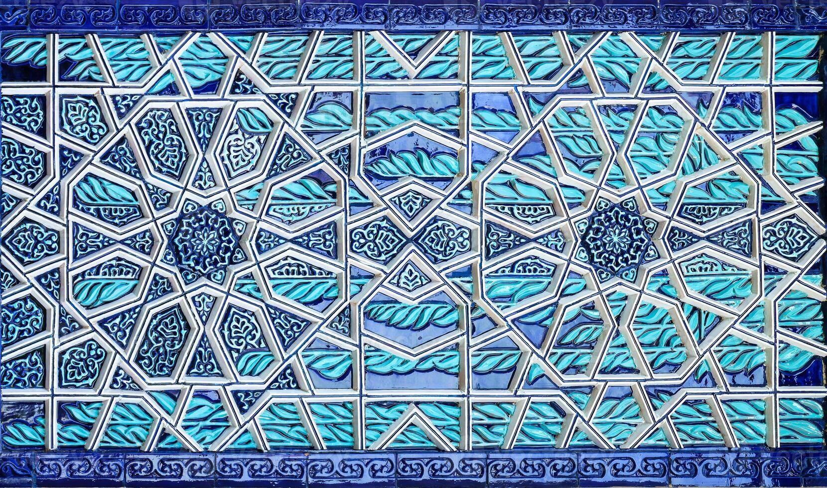 Geometric traditional Islamic ornament. Fragment of a ceramic mosaic. Abstract background. photo