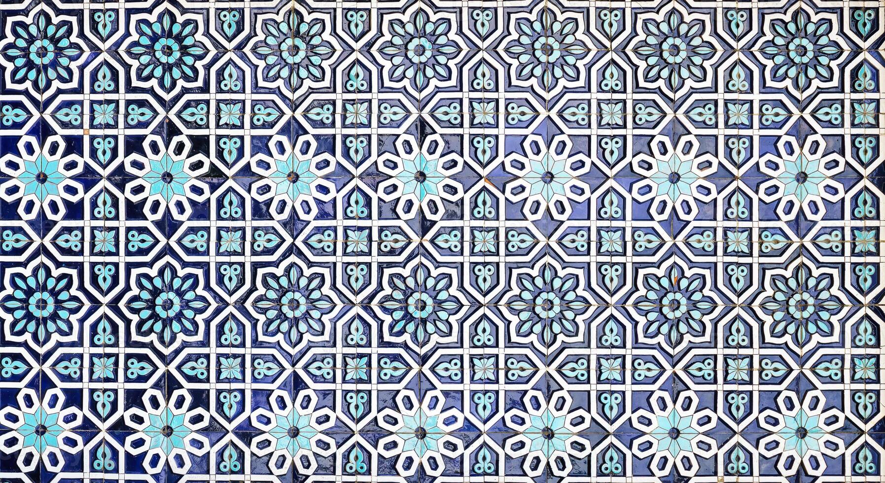 Geometric traditional Islamic ornament. Fragment of a ceramic mosaic. Abstract background. photo