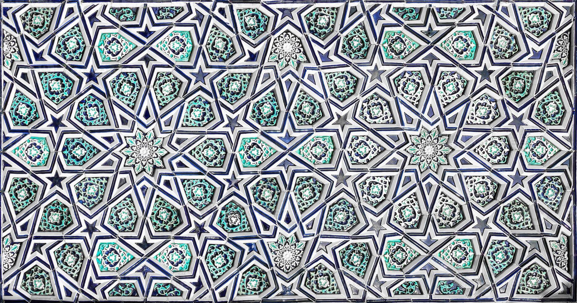 Geometric traditional Islamic ornament. Fragment of a ceramic mosaic. Abstract background. photo