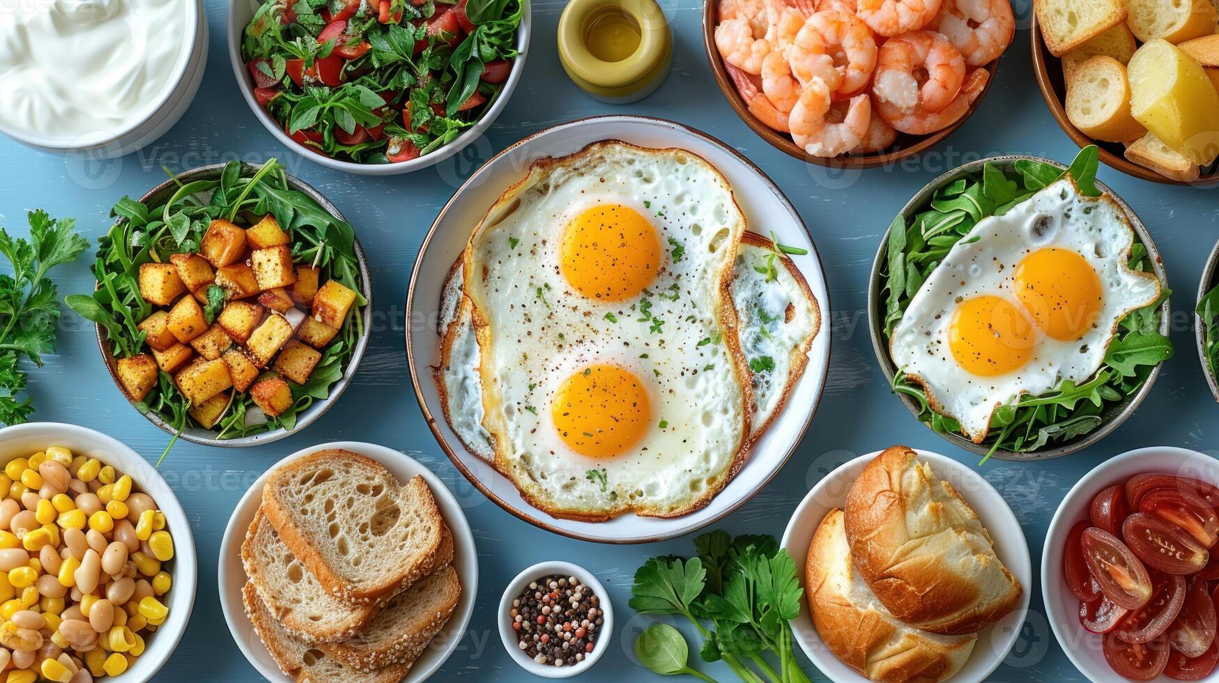 A table featuring an assortment of different types of food photo