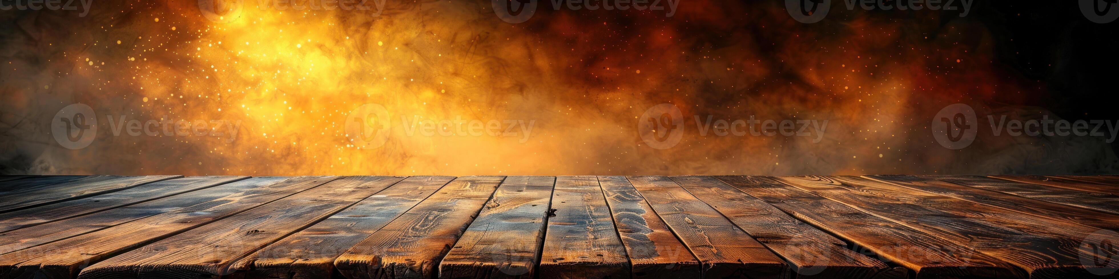 A wooden floor is engulfed in flames and smoke, creating a dangerous and destructive scene photo