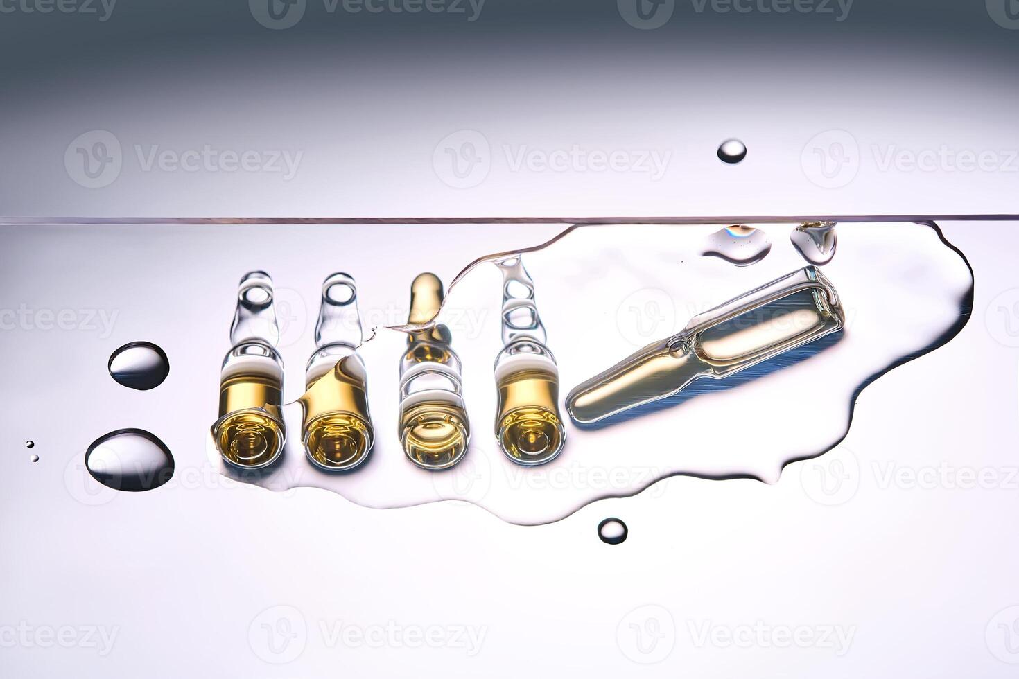 Ampoules in liquid, bottom view. photo