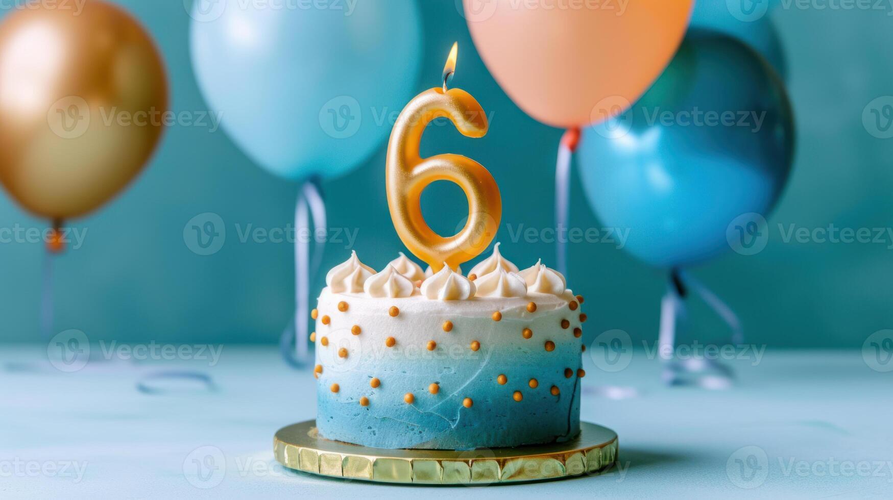 Festive Sixth Birthday Cake with Balloons. photo