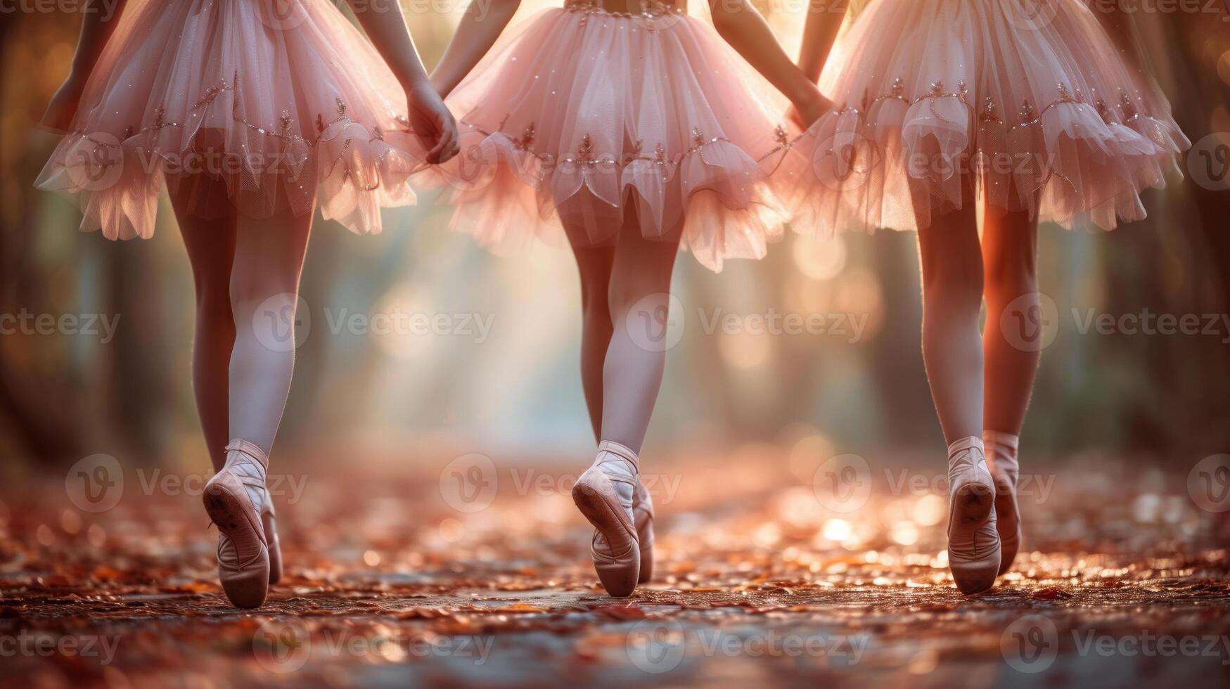 Young Ballerinas Dancing Among Fallen Leaves. photo