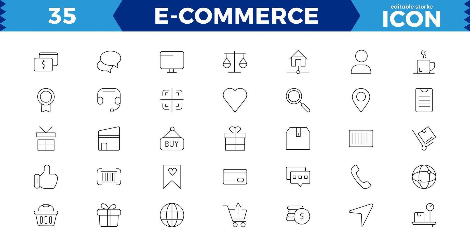 E-Commerce set of web icons in line style..Online shopping icons for web and mobile app. .Business, bank card, .gifts, sale, delivery. E-business symbol. Solid icons collection vector