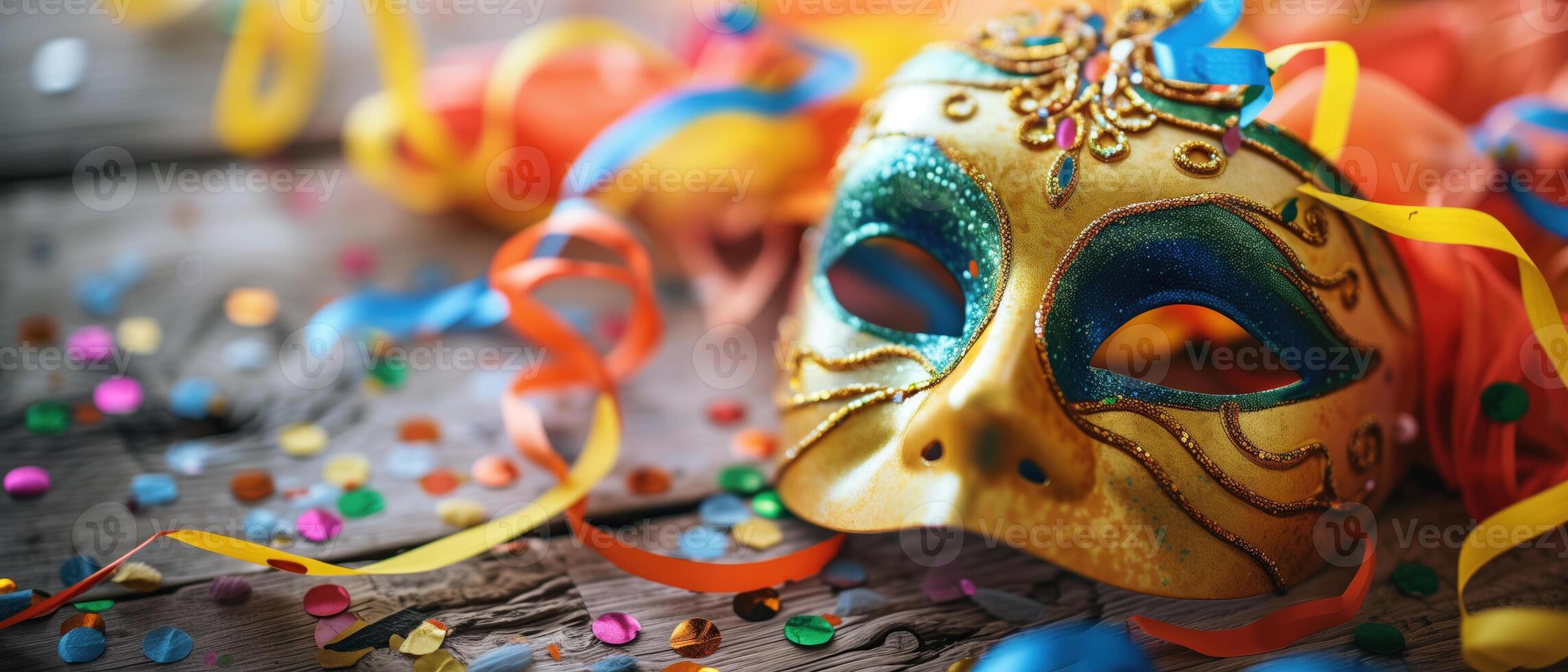 Exquisite Venetian Mask Amidst Carnival Celebrations. photo