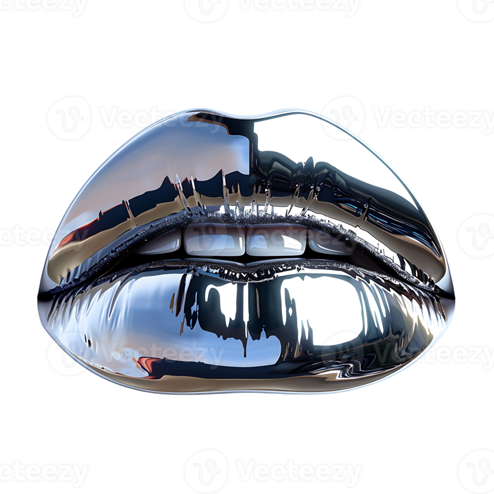 Chrome glossy lips on isolated transparent background png